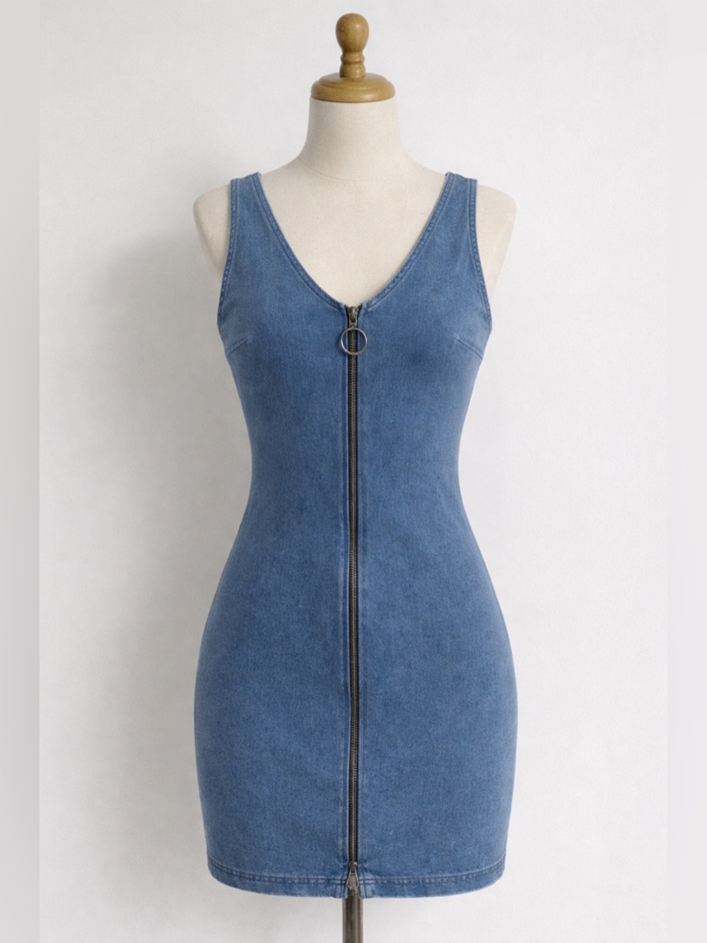 Derek Heart Size XL Cotton Blend Sleeveless Denim Sheath Front Zipper Dress